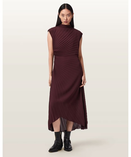 ALLSAINTS(オールセインツ)の「RAYANNA PLEATED MIDI DRESS | RAYANNA プリーツ ミディ ドレス・ワンピース(ワンピース・レディース・レッド系その他・12/10/8/6/4)」の4枚目の写真