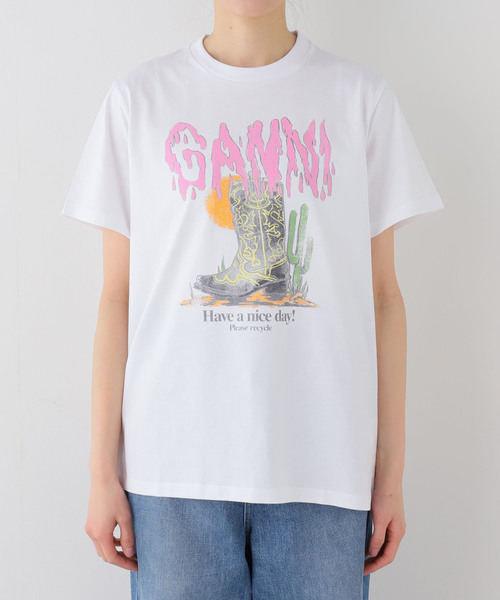 U by SPICK&SPAN（ユーバイスピックアンドスパン）の「GANNI / ガニー Basic Cotton Jersey T-shirt Boots（Tシャツ/カットソー・レディース・ホワイト・SMALL）」の3枚目の写真
