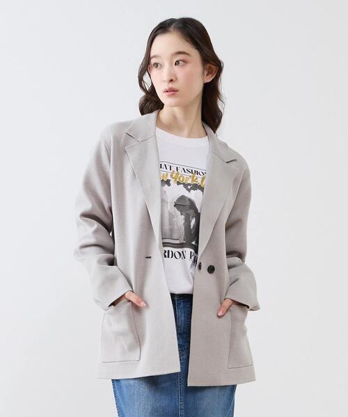 LOGEMENT DE CLAIRE(ロジュモンドクレール)の「テーラードニットジャケット(カーディガン/ボレロ・レディース・ブラウン/ダークネイビー/グレー・FREE)」の1枚目の写真