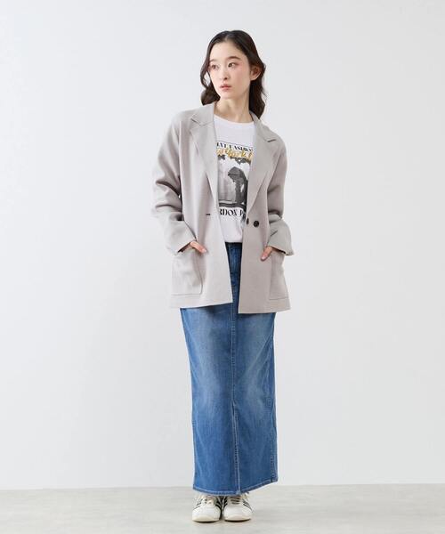 LOGEMENT DE CLAIRE(ロジュモンドクレール)の「テーラードニットジャケット(カーディガン/ボレロ・レディース・ブラウン/ダークネイビー/グレー・FREE)」の4枚目の写真