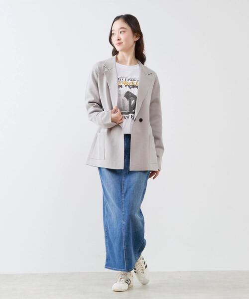 LOGEMENT DE CLAIRE(ロジュモンドクレール)の「テーラードニットジャケット(カーディガン/ボレロ・レディース・ブラウン/ダークネイビー/グレー・FREE)」の6枚目の写真