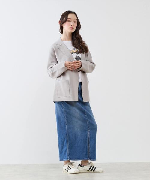 LOGEMENT DE CLAIRE(ロジュモンドクレール)の「テーラードニットジャケット(カーディガン/ボレロ・レディース・ブラウン/ダークネイビー/グレー・FREE)」の11枚目の写真