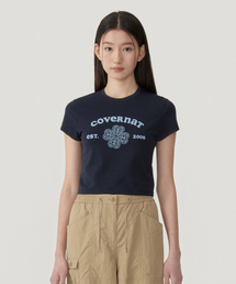 ウーマンベビーフィットアーチクローバーハートTシャツネイビー