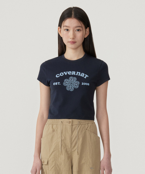 COVERNAT WOMAN(カバーナットウーマン)の「ウーマンベビーフィットアーチクローバーハートTシャツネイビー(Tシャツ/カットソー・レディース・その他・WS/WM)」の1枚目の写真