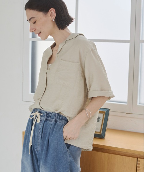 Ощущение прохлады при контакте — легкий смешанный лён Open Collar Shirt, полурукав, офис‑стиль, летняя одежда