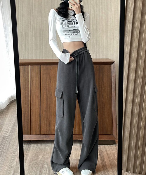 Songe（ソンジュ）の「ハイウエストスウェットパンツ（スウェットパンツ・レディース・グレー/ブラック/ライトグレー/チャコールグレー・L/M/S）」の8枚目の写真