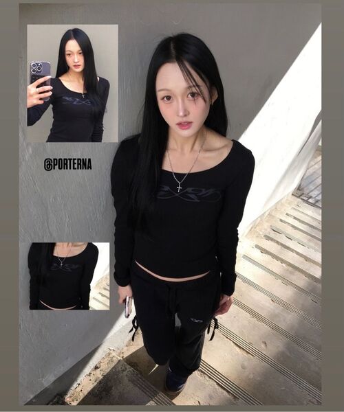 PORTERNA（ポルテナ）の「GRAPHIC U-NECK LONG SLEEVE T-SHIRT-BLACK（Tシャツ/カットソー・レディース・その他・X-SMALL）」の11枚目の写真