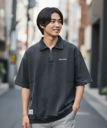 【BEN DAVIS/ベンデイビス】 【こなれヴィンテージ感】パウダーブリーチ ハーフジップポロ 古着風加工 脇ポケット付