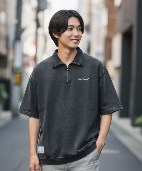 BEN DAVIS(ベンデイビス)の「【BEN DAVIS/ベンデイビス】 【こなれヴィンテージ感】パウダーブリーチ ハーフジップポロ 古着風加工 脇ポケット付(ポロシャツ・メンズ・カーキ/スモークピンク/ブラック・LARGE/X-LARGE/MEDIUM)」の1枚目の写真