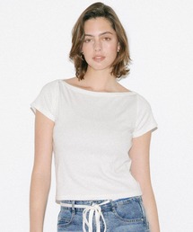 リブワイドネックTシャツ