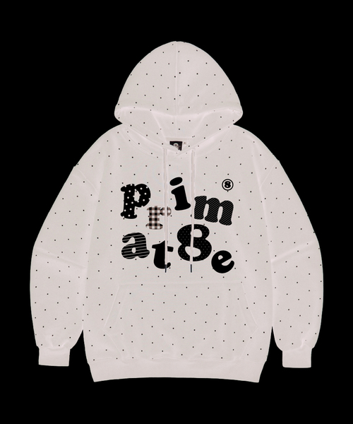 PRIMATE（プライメイト）の「[NO起毛] ドットループオーバーサイズドット柄フード2カラー（パーカー・レディース・ブラック/ライトグレー・SMALL/MEDIUM/LARGE）」の2枚目の写真