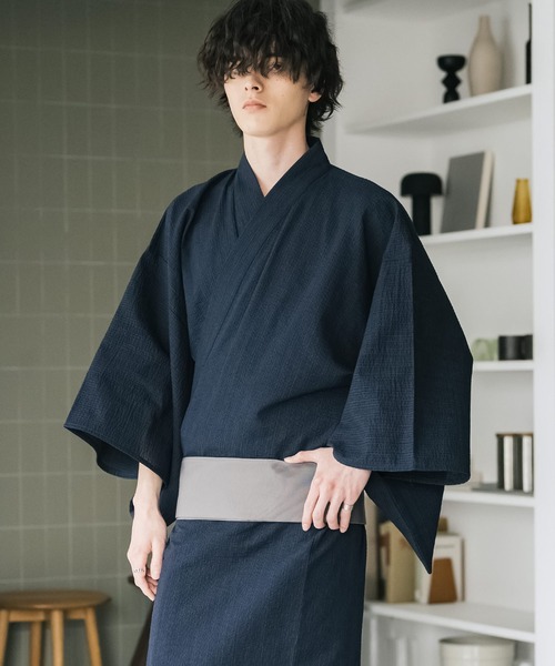 Rocky Monroe(ロッキーモンロー)の「しじら織りワンタッチ帯付きメンズ浴衣2点セット(浴衣・メンズ・ネイビー/グレー/ブラック/ホワイト/ネイビー系1/ブラウン/ブラック系1・XL/L/M)」の20枚目の写真