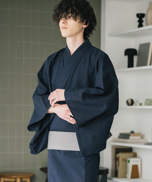 Rocky Monroe(ロッキーモンロー)の「しじら織りワンタッチ帯付きメンズ浴衣2点セット(浴衣・メンズ・ネイビー/グレー/ブラック/ホワイト/ネイビー系1/ブラウン/ブラック系1・XL/L/M)」の22枚目の写真