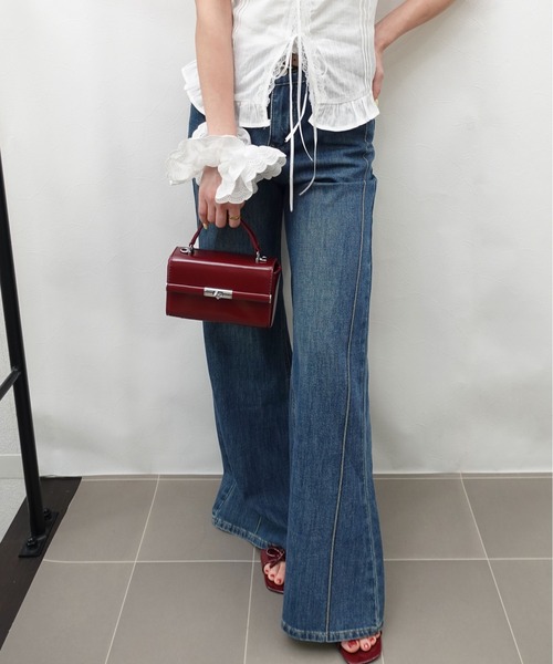 unnu(ユヌ)の「【2WAY】メタルストッパーPUミニハンドバッグ(ハンドバッグ・レディース・ブラック/レッド・F)」の9枚目の写真