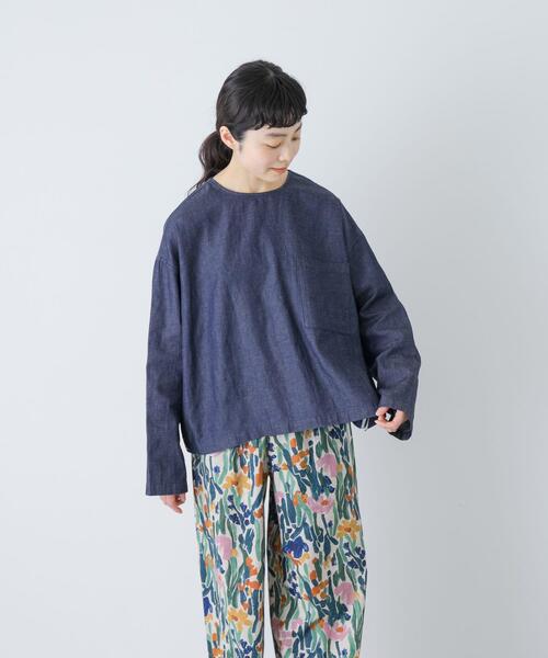 かぐれ（カグレ）の「綿麻デニムプルオーバー（シャツ/ブラウス・レディース・インディゴブルー・FREE）」の3枚目の写真
