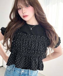 Tシャツ/カットソー（ブラック/黒色系・ドット柄）ファッション通販