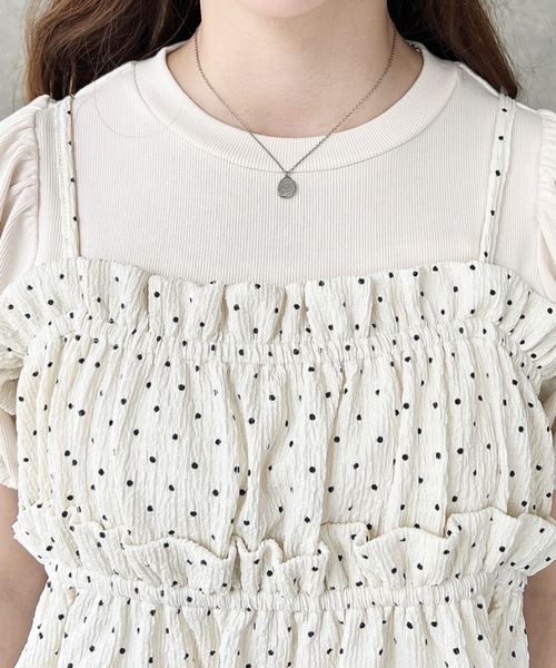 moment+（モーメントプラス）の「ドットプリントビスチェセットパフスリーブリブカットソートップス（Tシャツ/カットソー・レディース・ネイビー/イエロー/アイボリー/ブラック/杢グレー・M/L）」の11枚目の写真