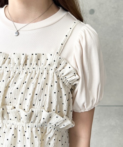 moment+（モーメントプラス）の「ドットプリントビスチェセットパフスリーブリブカットソートップス（Tシャツ/カットソー・レディース・ネイビー/イエロー/アイボリー/ブラック/杢グレー・M/L）」の12枚目の写真