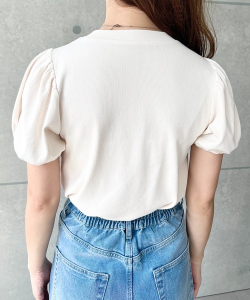 moment+（モーメントプラス）の「ドットプリントビスチェセットパフスリーブリブカットソートップス（Tシャツ/カットソー・レディース・ネイビー/イエロー/アイボリー/ブラック/杢グレー・M/L）」の18枚目の写真