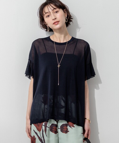 23区(ニジュウサンク)の「ライトシアー フリルスリーブ ニット(ニット/セーター・レディース・ダークブラウン系/ローズ系/ネイビー系・38)」の3枚目の写真