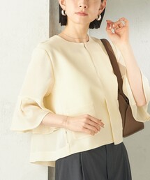 〈手洗い可能〉ミニ チェック カラミ ノーカラー ジャケット