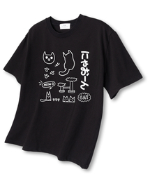 ネコドローイング オーバーサイズ 半袖Tシャツ ブラック