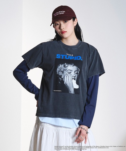 ROSE BUD（ローズバッド）の「(CREOLME)MARILYN MONROE/TEE（Tシャツ/カットソー・レディース・ホワイト/ブラック/ライトピンク・ONE SIZE）」の3枚目の写真