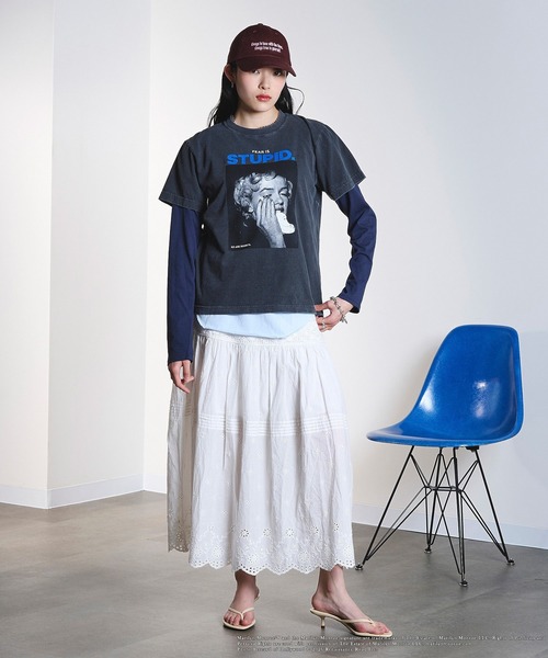 ROSE BUD（ローズバッド）の「(CREOLME)MARILYN MONROE/TEE（Tシャツ/カットソー・レディース・ホワイト/ブラック/ライトピンク・ONE SIZE）」の7枚目の写真