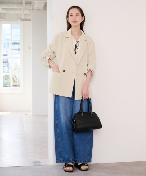 U by SPICK&SPAN(ユーバイスピックアンドスパン)の「UVカット ツイルダブルジャケット(テーラードジャケット・レディース・ベージュ/ネイビー・38/36)」の3枚目の写真
