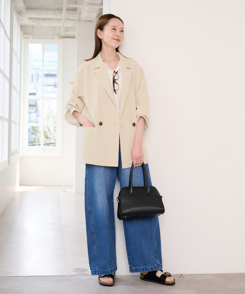 U by SPICK&SPAN(ユーバイスピックアンドスパン)の「UVカット ツイルダブルジャケット(テーラードジャケット・レディース・ベージュ/ネイビー・38/36)」の4枚目の写真