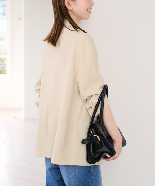 U by SPICK&SPAN(ユーバイスピックアンドスパン)の「UVカット ツイルダブルジャケット(テーラードジャケット・レディース・ベージュ/ネイビー・38/36)」の8枚目の写真