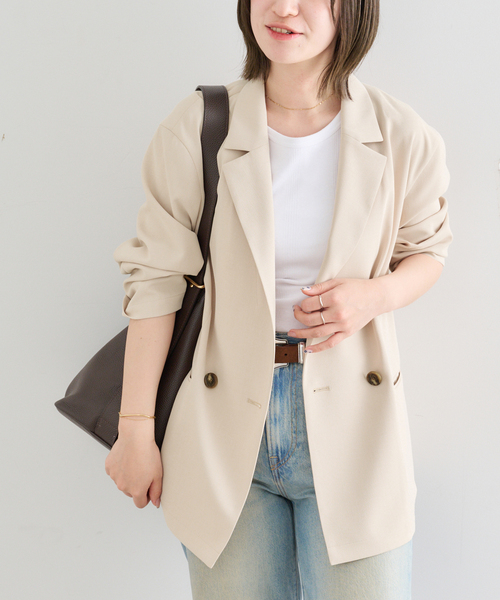 U by SPICK&SPAN(ユーバイスピックアンドスパン)の「UVカット ツイルダブルジャケット(テーラードジャケット・レディース・ベージュ/ネイビー・38/36)」の10枚目の写真