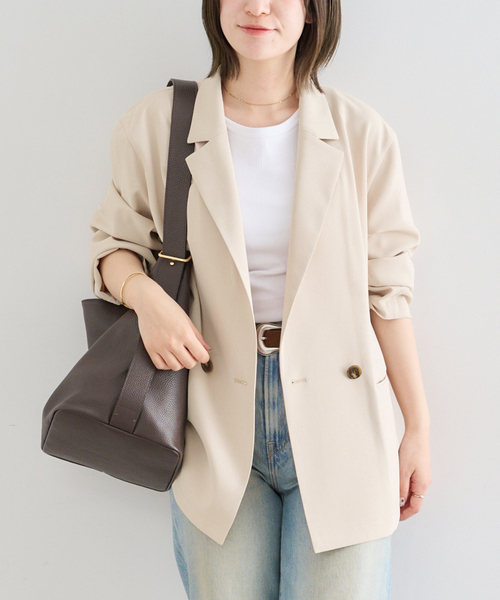 U by SPICK&SPAN(ユーバイスピックアンドスパン)の「UVカット ツイルダブルジャケット(テーラードジャケット・レディース・ベージュ/ネイビー・38/36)」の11枚目の写真
