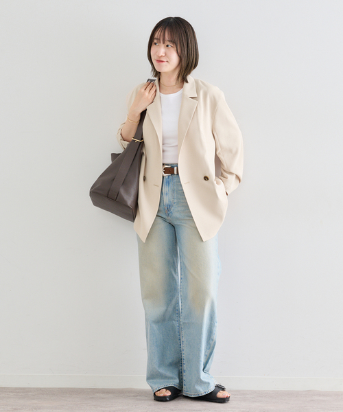 U by SPICK&SPAN(ユーバイスピックアンドスパン)の「UVカット ツイルダブルジャケット(テーラードジャケット・レディース・ベージュ/ネイビー・38/36)」の12枚目の写真