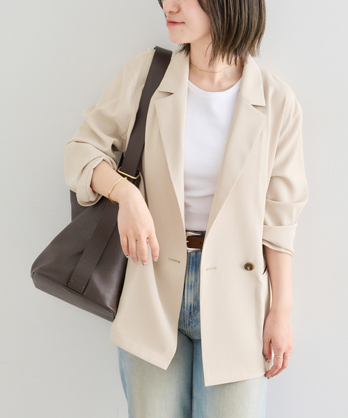 U by SPICK&SPAN(ユーバイスピックアンドスパン)の「UVカット ツイルダブルジャケット(テーラードジャケット・レディース・ベージュ/ネイビー・38/36)」の18枚目の写真