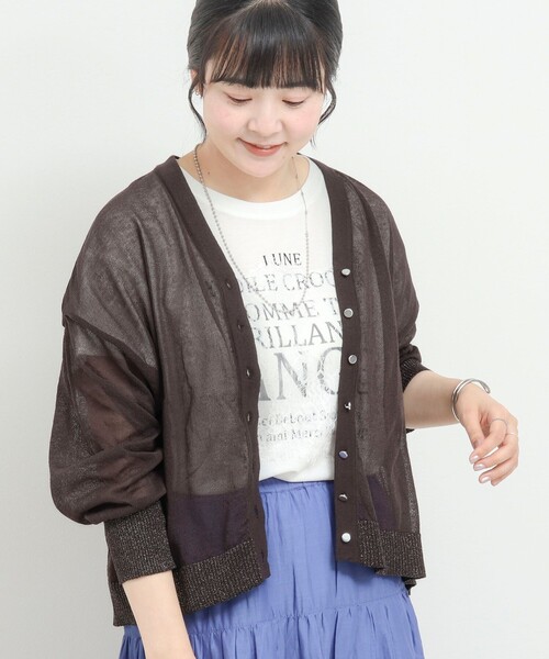fredy couleur(フレディクルール)の「袖口ラメシアーVネックカーディガン(カーディガン/ボレロ・レディース・ライトグリーン/ブラウン/オフホワイト/チャコールグレー・38)」の20枚目の写真