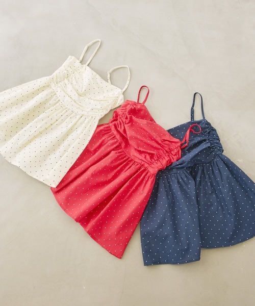 P.V.T(ピーブイティー)の「リボン付きドットギャザーキャミ(キャミソール・レディース・Navy/White/Red・F)」の4枚目の写真