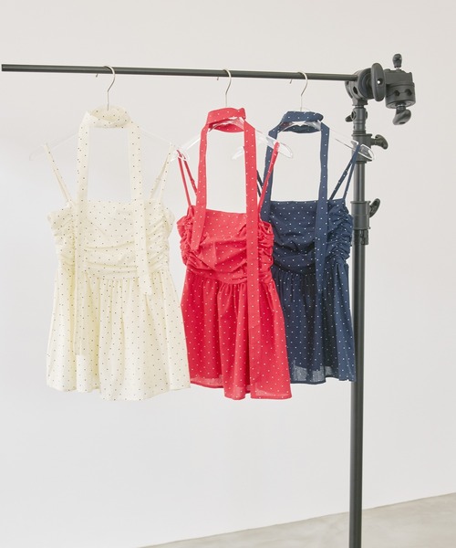 P.V.T(ピーブイティー)の「リボン付きドットギャザーキャミ(キャミソール・レディース・Navy/White/Red・F)」の13枚目の写真