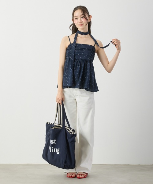 P.V.T(ピーブイティー)の「リボン付きドットギャザーキャミ(キャミソール・レディース・Navy/White/Red・F)」の19枚目の写真