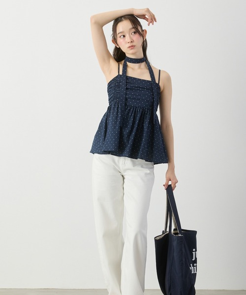 P.V.T(ピーブイティー)の「リボン付きドットギャザーキャミ(キャミソール・レディース・Navy/White/Red・F)」の16枚目の写真