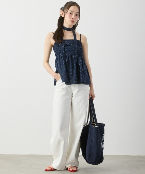 P.V.T(ピーブイティー)の「リボン付きドットギャザーキャミ(キャミソール・レディース・Navy/White/Red・F)」の17枚目の写真