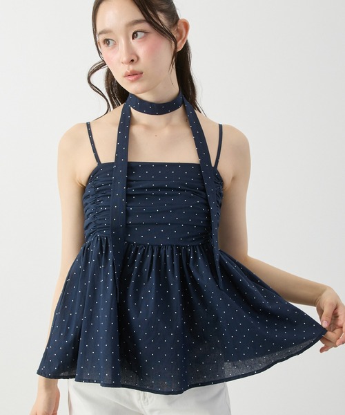 P.V.T(ピーブイティー)の「リボン付きドットギャザーキャミ(キャミソール・レディース・Navy/White/Red・F)」の22枚目の写真