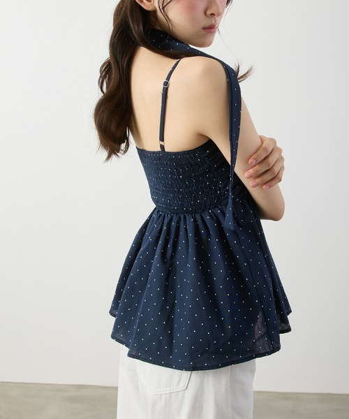 P.V.T(ピーブイティー)の「リボン付きドットギャザーキャミ(キャミソール・レディース・Navy/White/Red・F)」の20枚目の写真