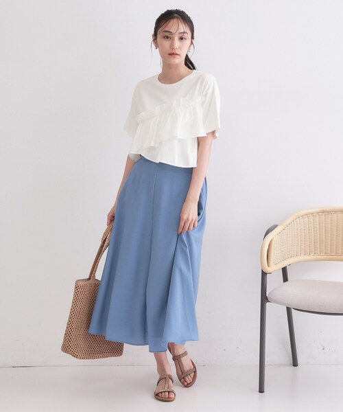 OPAQUE.CLIP(オペークドットクリップ)の「【接触冷感】アシメフリルドッキングカットソー《洗濯機OK》(Tシャツ/カットソー・レディース・ブラック/ブルー系その他/ダークグレー/ホワイト・42/40/38)」の6枚目の写真