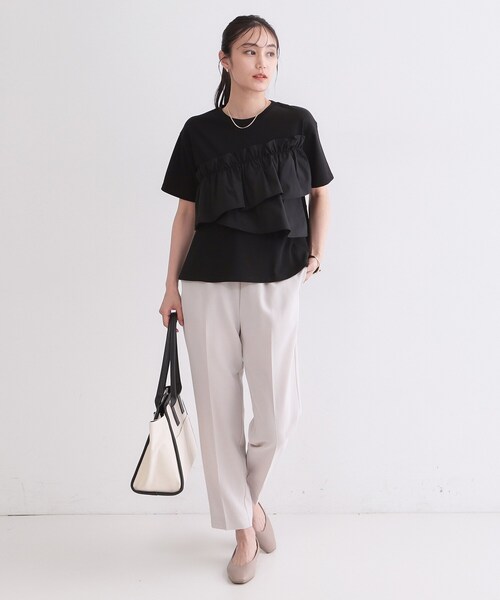 OPAQUE.CLIP(オペークドットクリップ)の「【接触冷感】アシメフリルドッキングカットソー《洗濯機OK》(Tシャツ/カットソー・レディース・ブラック/ブルー系その他/ダークグレー/ホワイト・42/40/38)」の9枚目の写真