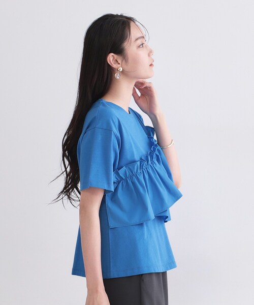 OPAQUE.CLIP(オペークドットクリップ)の「【接触冷感】アシメフリルドッキングカットソー《洗濯機OK》(Tシャツ/カットソー・レディース・ブラック/ブルー系その他/ダークグレー/ホワイト・42/40/38)」の12枚目の写真