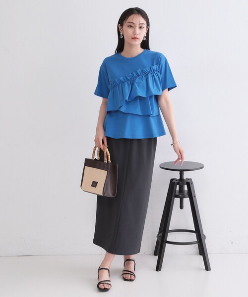 OPAQUE.CLIP(オペークドットクリップ)の「【接触冷感】アシメフリルドッキングカットソー《洗濯機OK》(Tシャツ/カットソー・レディース・ブラック/ブルー系その他/ダークグレー/ホワイト・42/40/38)」の13枚目の写真