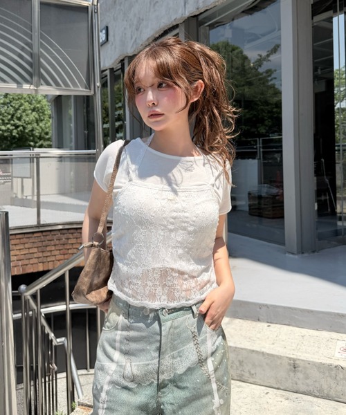 RAY CASSIN(レイカズン)の「レースキャミセットTシャツ(Tシャツ/カットソー・レディース・ブラック/グレー/ホワイト・FREE)」の2枚目の写真