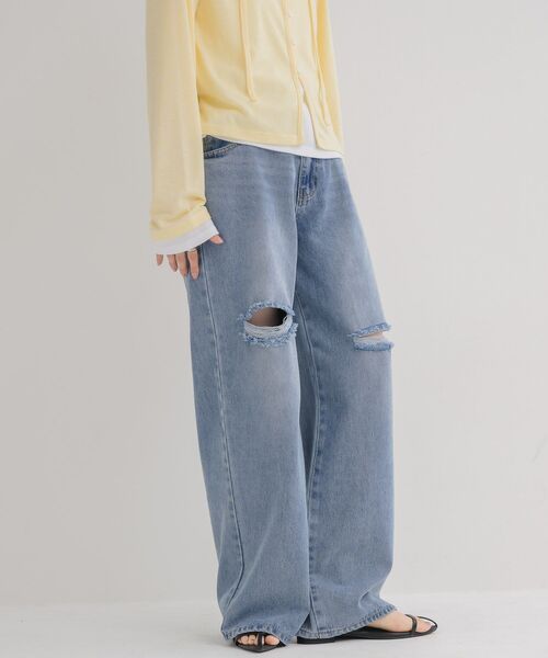 RETRO GIRL(レトロガール)の「【2サイズ】ストレートダメージデニムPT(デニムパンツ・レディース・ブラック/ライトブルー・LARGE/MEDIUM)」の14枚目の写真