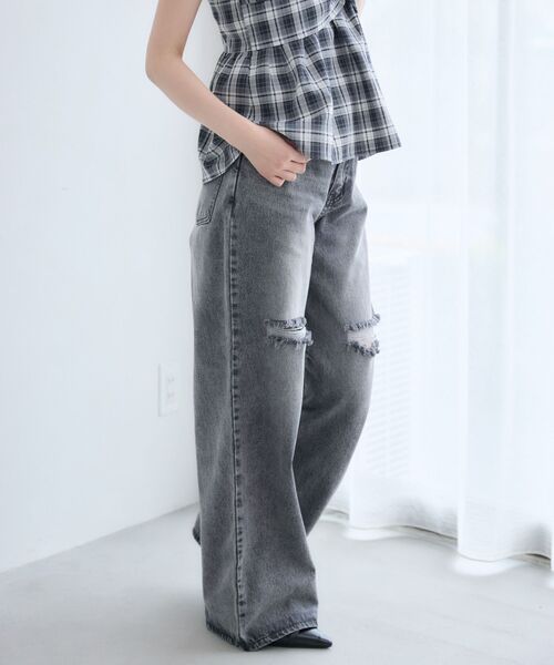RETRO GIRL(レトロガール)の「【2サイズ】ストレートダメージデニムPT(デニムパンツ・レディース・ブラック/ライトブルー・LARGE/MEDIUM)」の18枚目の写真